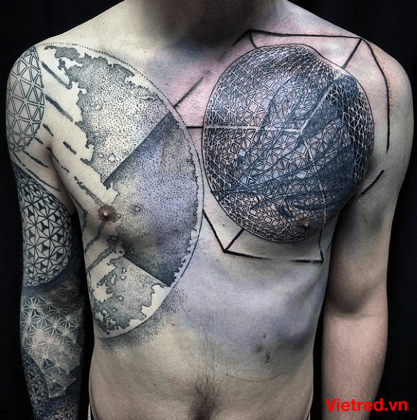 Hình xăm những đường line 3D ở ngực