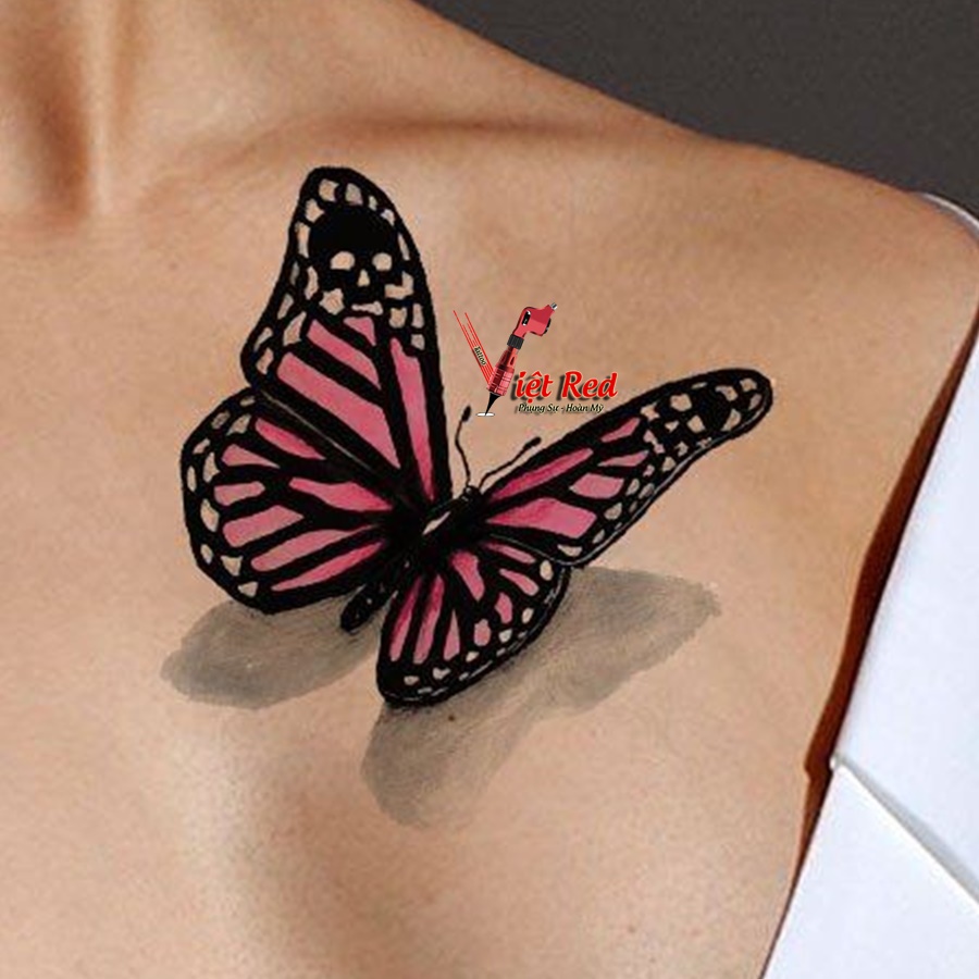 hình xăm bướm 3d trên ngực