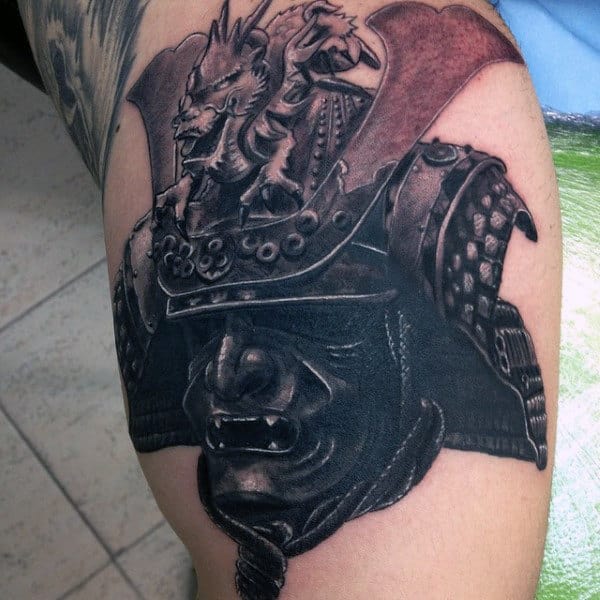 Hình xăm samurai mặt quỷ ngầu đen trắng